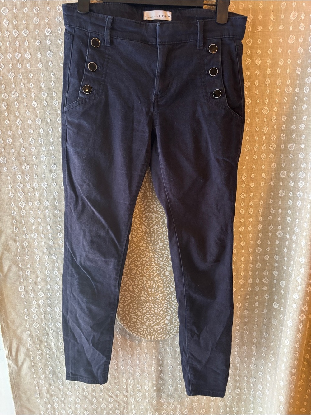 LOFT Navy Sailor-Button Skinny Pants